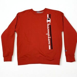 Champion Sweatshirt Mens Medium Red Vertical Logo Powerblend Fleece Pullover